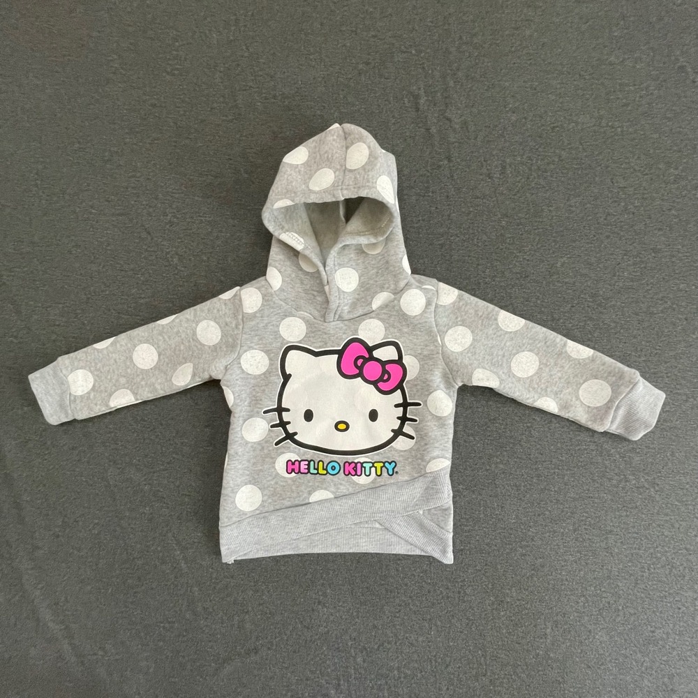 Hello Kitty Sanrio Girls‎ 2T Grey Polka Dot Fleece Hoodie Crossover Hem